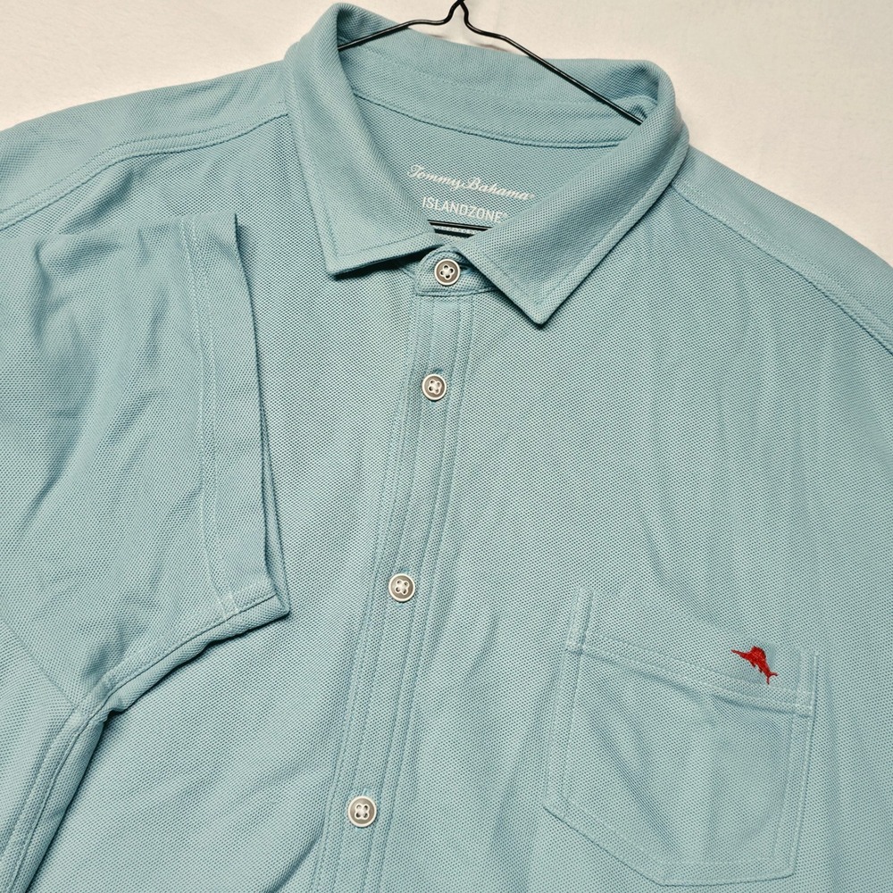 Tommy Bahama Shirt Men's XL Light Blue Island Zone Supima Cotton Pique Button Up